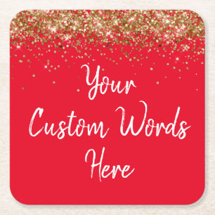 Personalised Red White Birthday Party Anniversary Square Paper Coaster