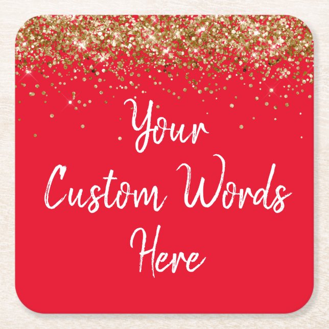 Personalised Red White Birthday Party Anniversary Square Paper Coaster (Front)