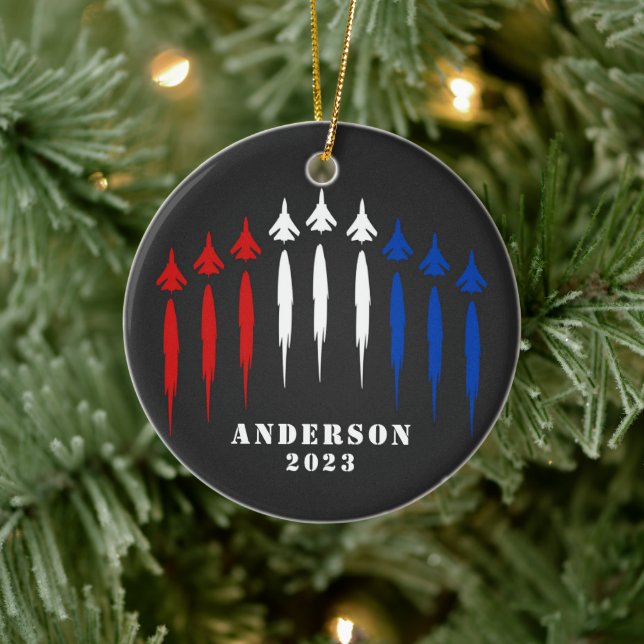 Personalised Red White Blue Air Force Jets  Ceramic Ornament (Tree)