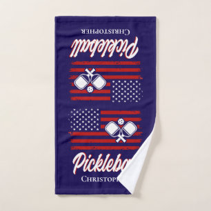 Personalised Red White Blue Flag Pickleball Hand Towel