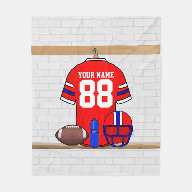 Personalised Red White Blue Football Jersey Fleece Blanket (Front)