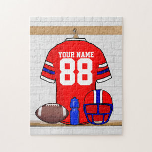 Personalised Red White Blue Football Jersey Jigsaw Puzzle
