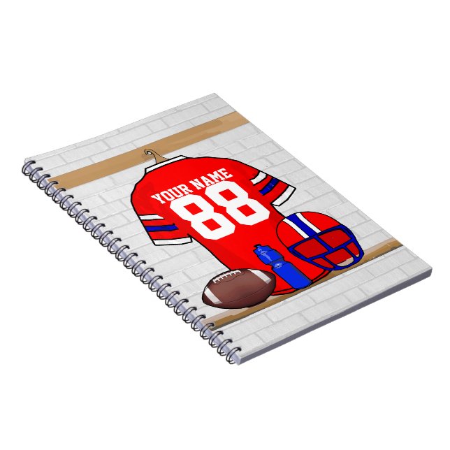 Personalised Red White Blue Football Jersey Notebook (Right Side)