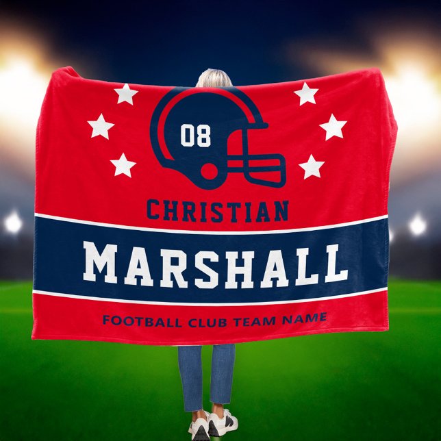 Personalised Red White Blue Football Player Name Fleece Blanket (Creator Uploaded)