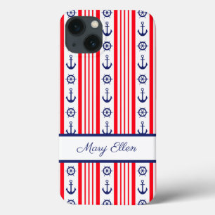 Personalised Red White Blue Nautical Anchors  iPhone 13 Case