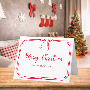 Personalised Red & White Bow Cute Merry Christmas Holiday Card