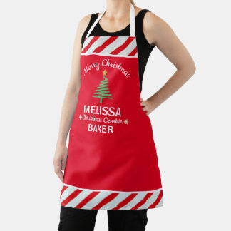 Personalised Red & White Candy Cane Christmas Apron