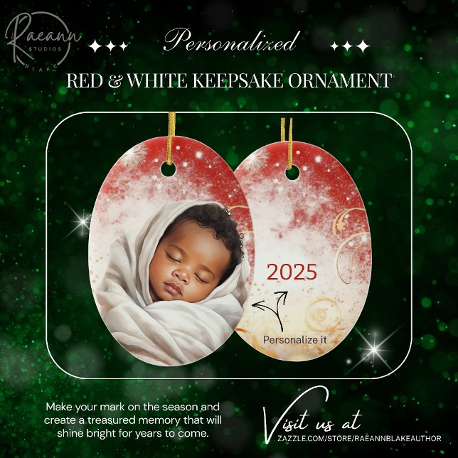 Personalised Red & White Christmas Ornament (Creator Uploaded)