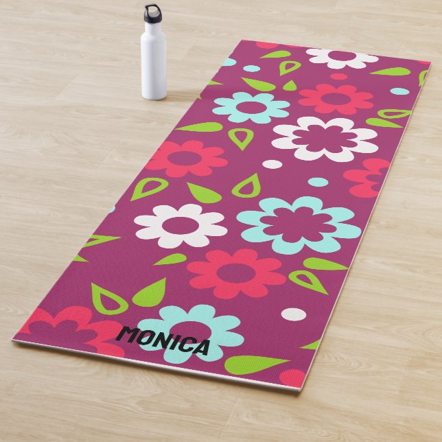 Personalised Red White Colourful Floral Custom Nam Yoga Mat (In Situ)