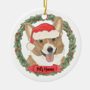 Personalised Red & White Corgi Christmas Ceramic Ornament