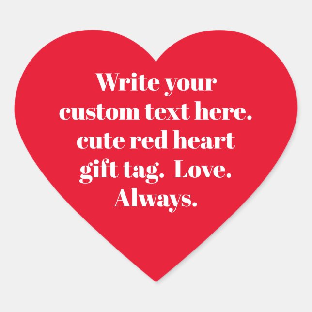 Personalised red & white custom text cute heart sticker (Front)