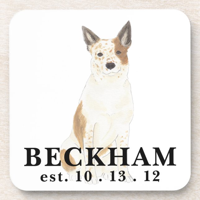 Personalised Red & White Heeler Cattledog Coaster (Front)