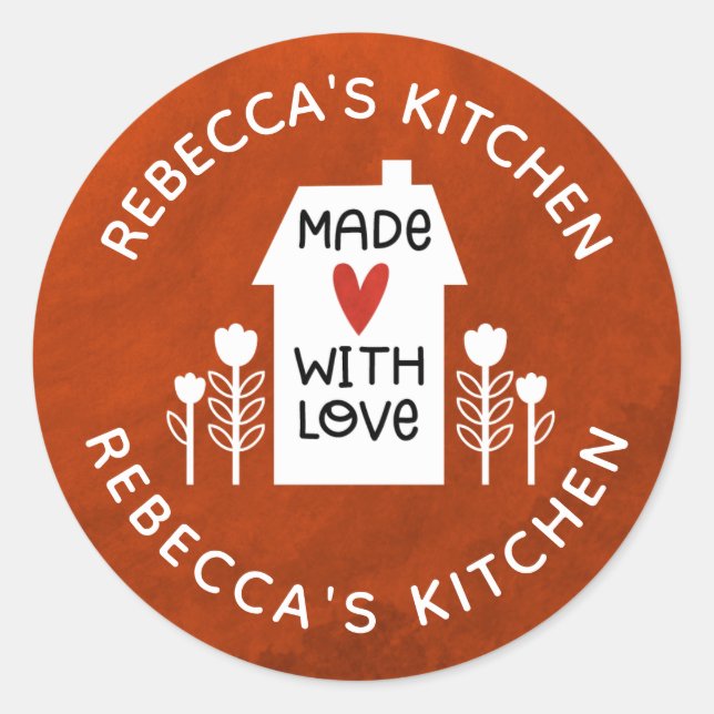 Personalised  Red White Homemade With Love Classic Round Sticker (Front)