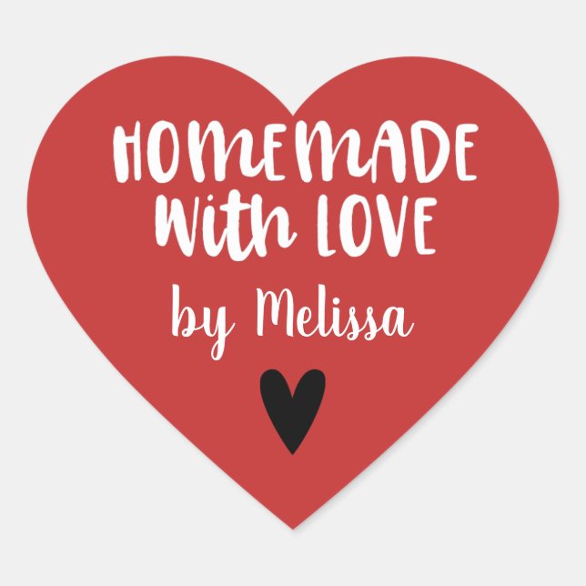 Personalised Red White Homemade With Love Heart Sticker (Front)