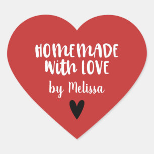 Personalised Red White Homemade With Love Heart Sticker