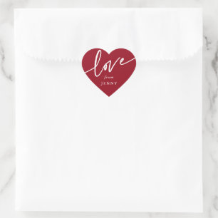 Personalised Red + White 'Love' Script Font Heart Sticker