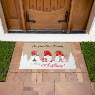 Personalised Red & White Merry Christmas Doormat