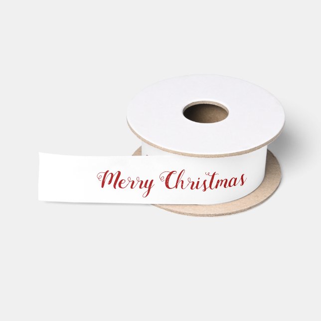 Personalised Red White Merry Christmas Script  Satin Ribbon (Spool)