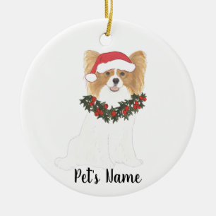 Personalised Red & White Papillon Christmas Ceramic Ornament