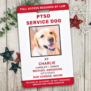 Personalised Red White PTSD Service Dog Photo ID Badge