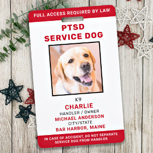 Personalised Red White PTSD Service Dog Photo ID ID Badge