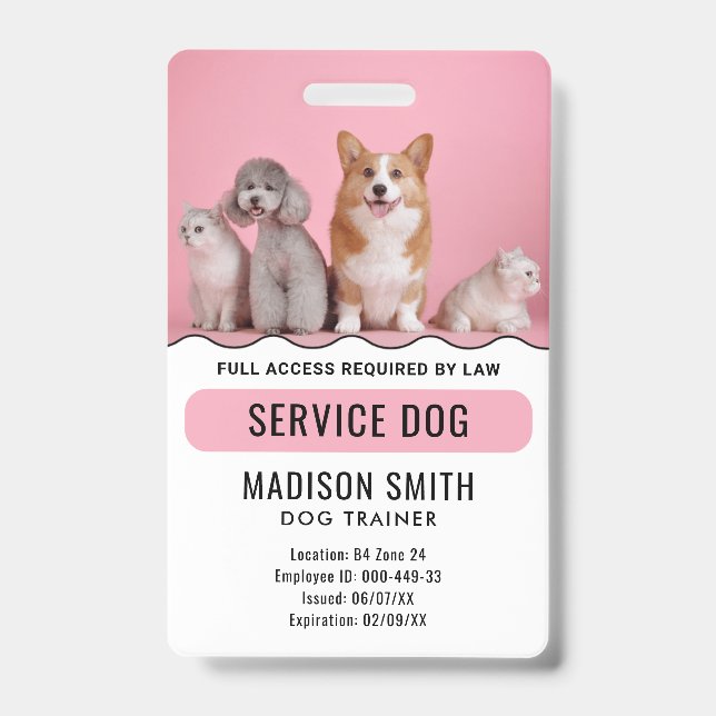 Personalised Red White Service Dog ID Badge (Front)