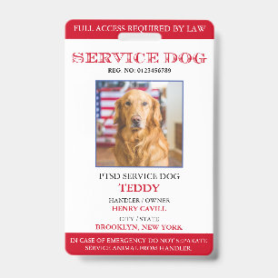 Personalised Red White Service Dog Photo ID Badge