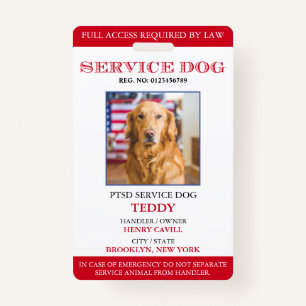 Personalised Red White Service Dog Photo ID Badge