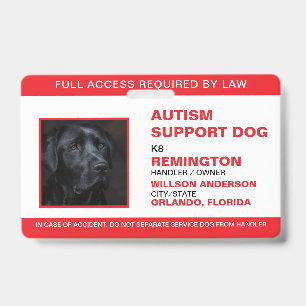 Personalised Red White Service Dog Photo ID Badge