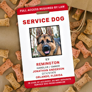 Personalised Red White Service Dog Photo ID Badge