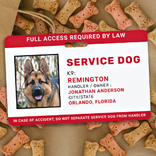 Personalised Red White Service Dog Photo ID Badge