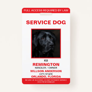 Personalised Red White Service Dog Photo ID ID Badge