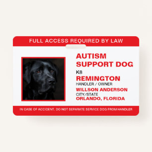 Personalised Red White Service Dog Photo ID ID Badge