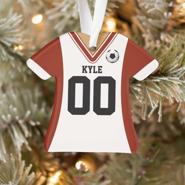 Personalised Red/White Soccer Jersey Ornament (Tree)