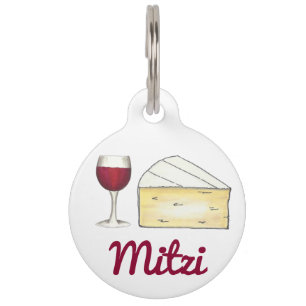 Personalised Red Wine Brie Cheese Food Pet Dog Tag