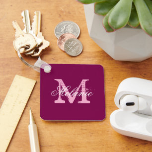 Personalised red wine colour name monogram keychai key ring