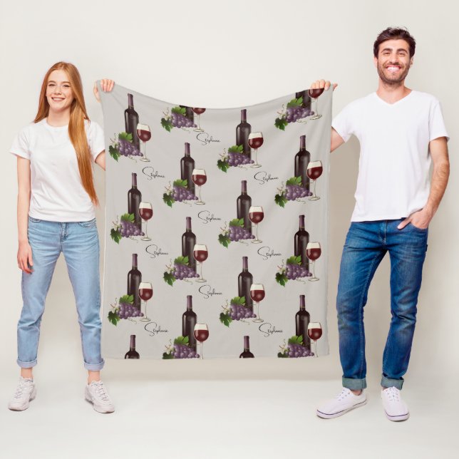 Personalised Red Wine Pattern  Fleece Blanket (In Situ)