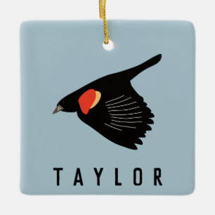 Personalised Red-Winged Blackbird in Flight Ceramic Ornament