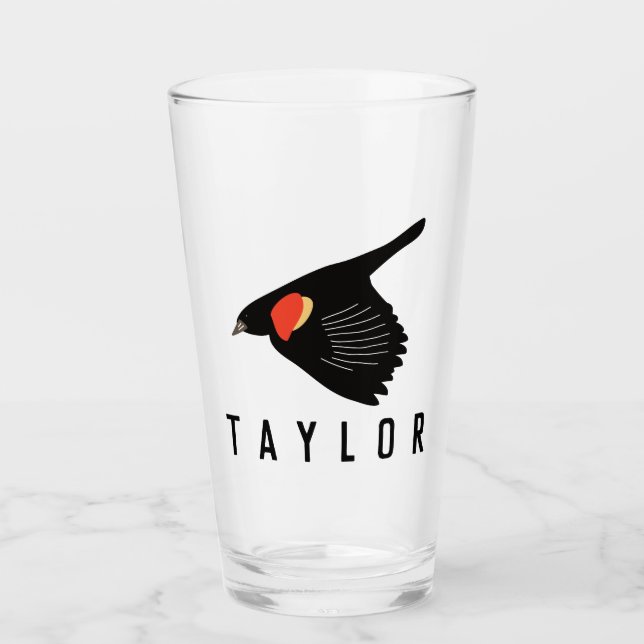 Personalised Red-Winged Blackbird in Flight Glass (Front)