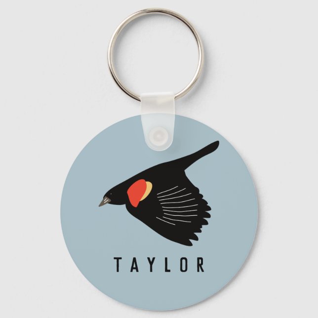 Personalised Red-Winged Blackbird in Flight Key Ring (Front)