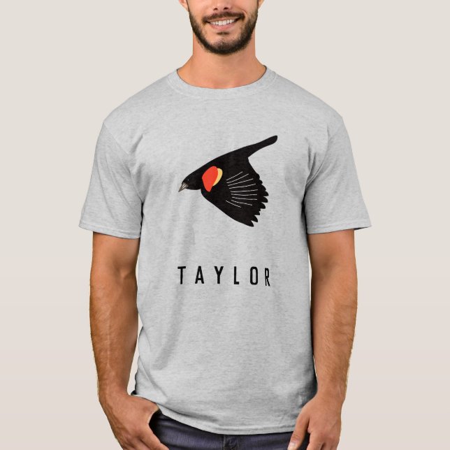 Personalised Red-Winged Blackbird in Flight T-Shirt (Front)