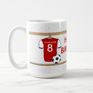 Personalised Red with White Football Soccer Jersey Coffee Mug