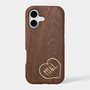 Personalised Red Wood Texture w/ heart & initials