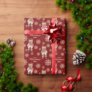 Personalised Red Yorkshire Terrier Dog Christmas Wrapping Paper