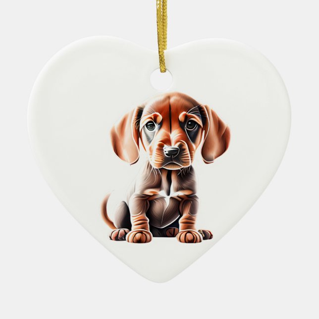 Personalised Redbone Coonhound Puppy Ceramic Ornament (Front)