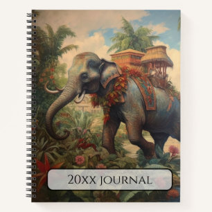 Personalised Regal Elephant Tropical Garden Art Notebook