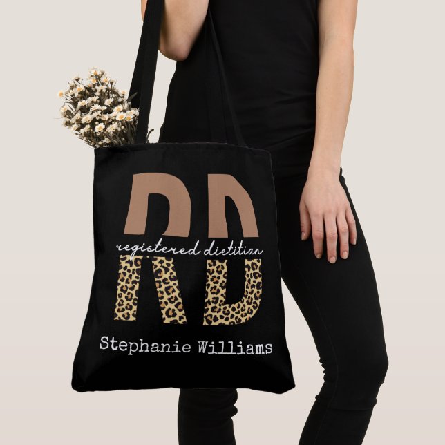 Personalised Registered Dietician Cheetah print RD Tote Bag (Close Up)