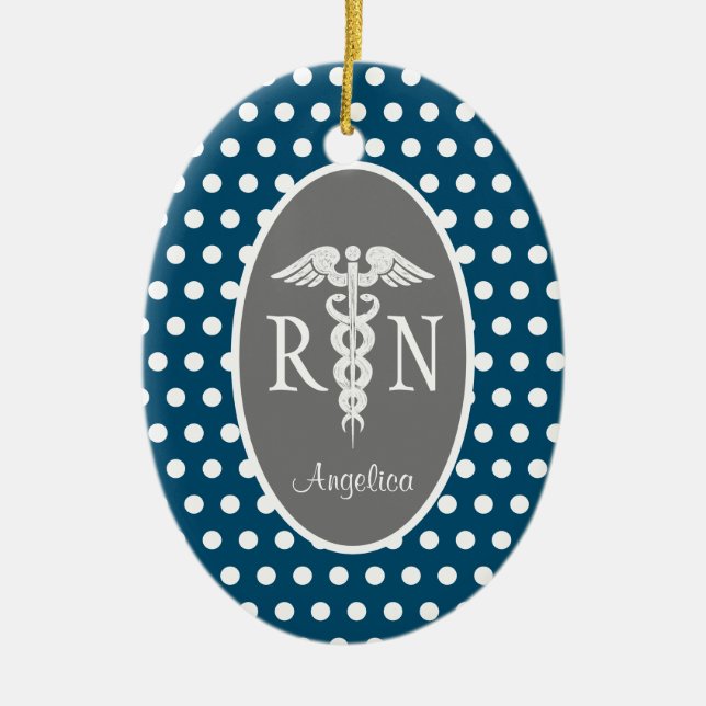 Personalised Registered Nurse RN Navy Blue  Ceramic Ornament (Front)