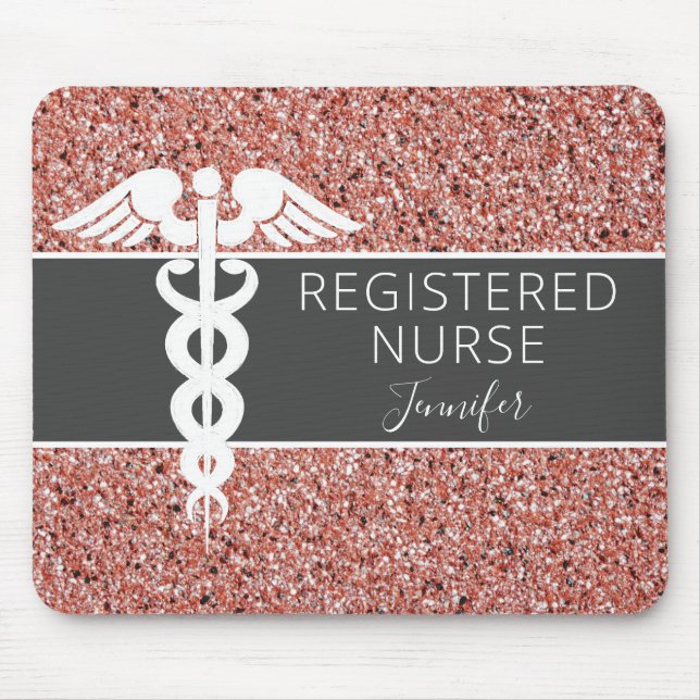 Personalised Registered Nurse Rose Gold Glitter Mouse Pad (Front)