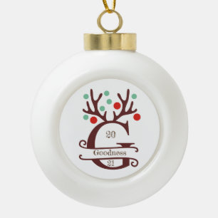 Personalised Reindeer Antlers Family Name "G" Ceramic Ball Christmas Ornament